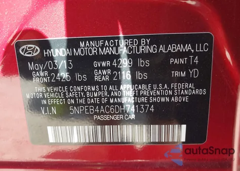 2013 Hyundai Sonata Gls from USA, damaged, VIN 5NPEB4AC6DH741374